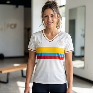 adidas Women's White Jersey with Multicolor Stripes